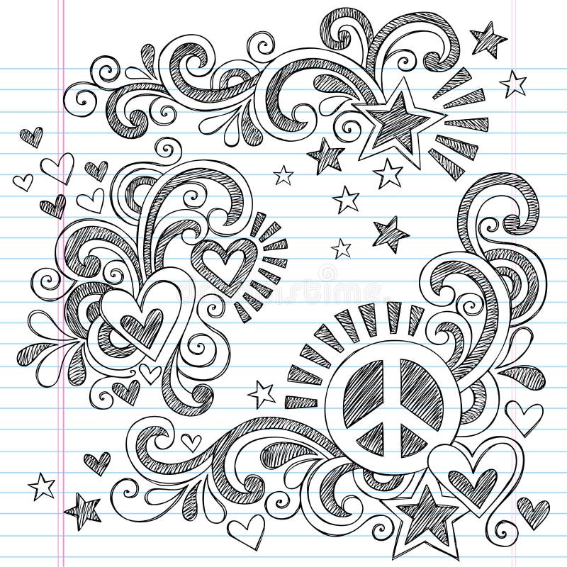 Paz y amor de nuevo al ejemplo incompleto del vector de los garabatos del cuaderno de la escuela ilustración del vector Paz y amor de nuevo al ejemplo incompleto del vector de los garabatos del cuaderno de la escuela ilustración del vector