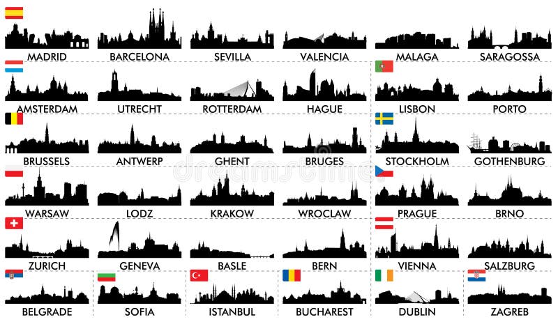 Países europeos del horizonte de la ciudad