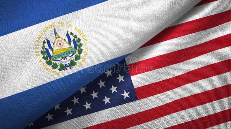 Paño de la materia textil de las banderas de El Salvador y de Estados Unidos dos, textura de la tela