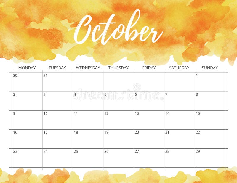 Październik akwareli kalendarz