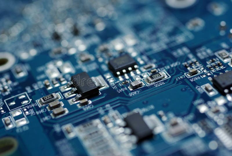 Tech PCB design board manufacturing music electronics computer background chip circuit electronic technology blue backgrounds high royalty free stock image
