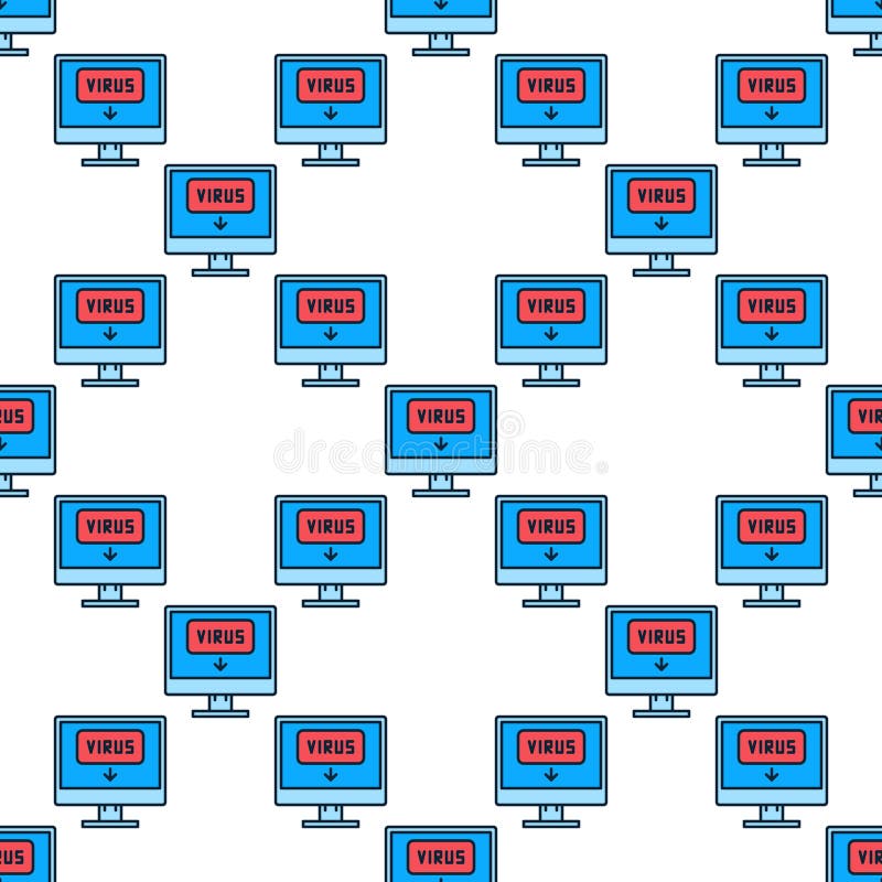 PC Computer Virus Malware vector concept colored seamless pattern