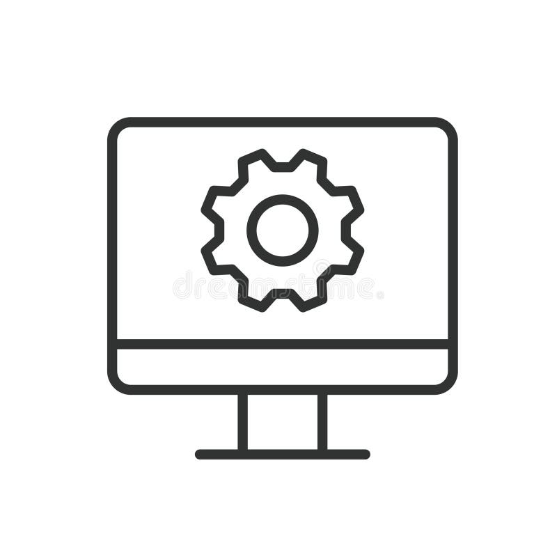 PC configuration, icon in line design. PC, configuration, settings, system, setup, preferences, hardware on white royalty free illustration