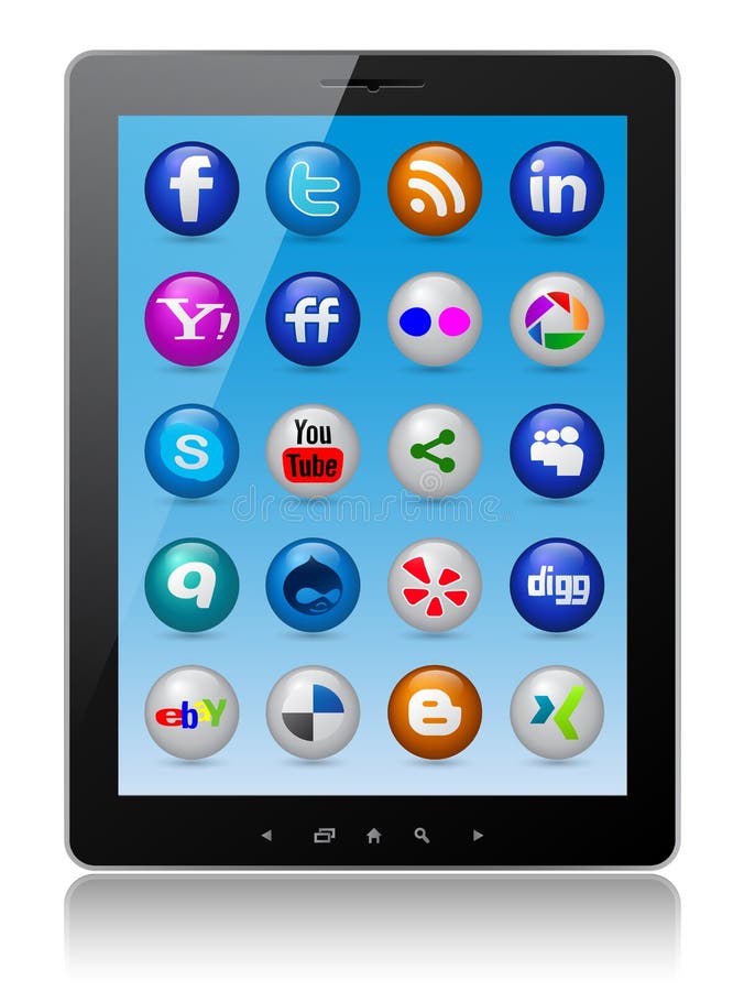 Social media icons on tablet pc. Social media icons on tablet pc