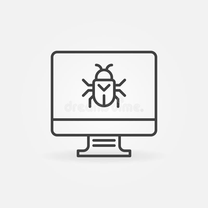 PC Display with Computer virus or Bug vector outline icon royalty free illustration