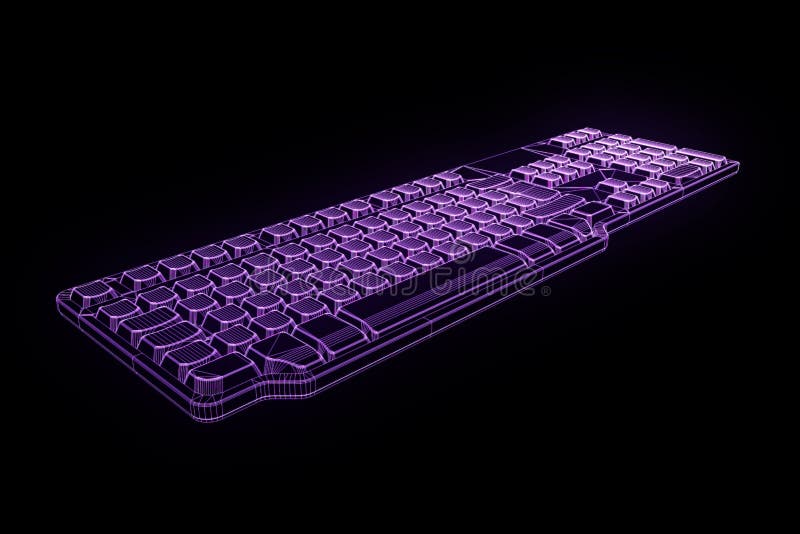 PC Keyboard in Hologram Wireframe Style. Nice 3D Rendering Stock