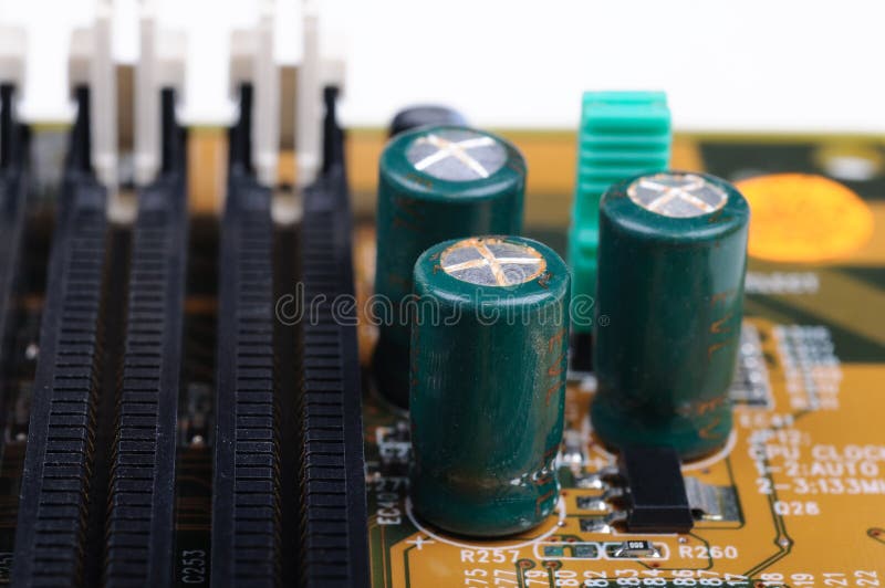 PC Mainboard with Leaking Capacitors Stock Photo Image of mobo