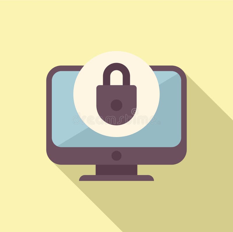 Pc monitor password icon flat vector. Personal login stock illustration