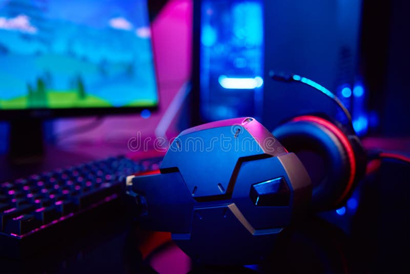 Gamer Playing Online Game on PC in Dark Room Stock Photo - Image of online,  colorful: 213130418