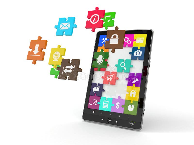 Tablet pc software. Screen from puzzle with icons. 3d. Tablet pc software. Screen from puzzle with icons. 3d