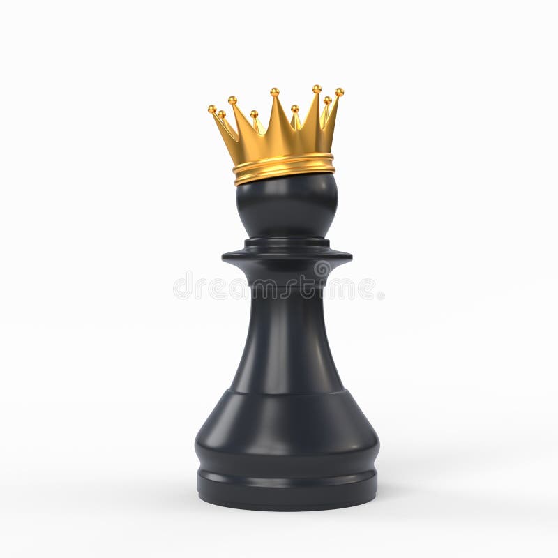 Peão De Xadrez Com Uma Coroa E Um Rei. Isolado Na Ilustração 3d De