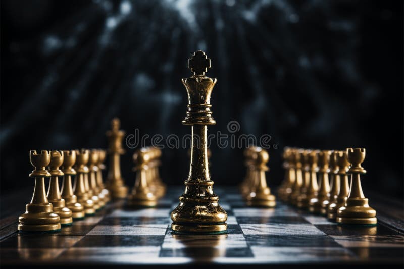 Peça dourada do rei em um tabuleiro de xadrez o conceito de jogar xadrez  generative ai