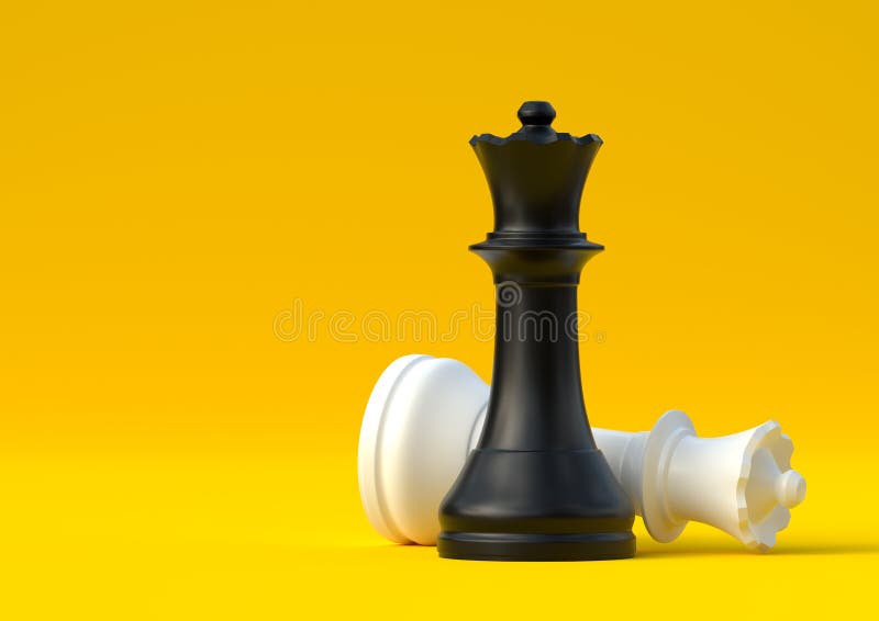 Peça De Xadrez Rainha Branca E Negra Isolada Sobre Fundo Amarelo Pastoso  Ilustração Stock - Ilustração de figura, xadrez: 186896726