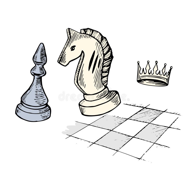 Mão de ilustração vetorial desenhada. parte do tabuleiro de xadrez