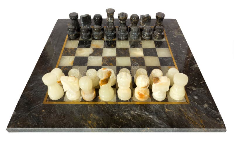Xadrez é arte - Tabuleiro de mármore com peças artesanais