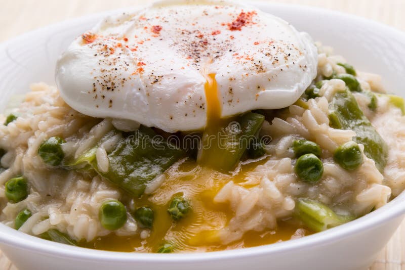 Pea risotto with egg stock image. Image of lunch, organic 71754251
