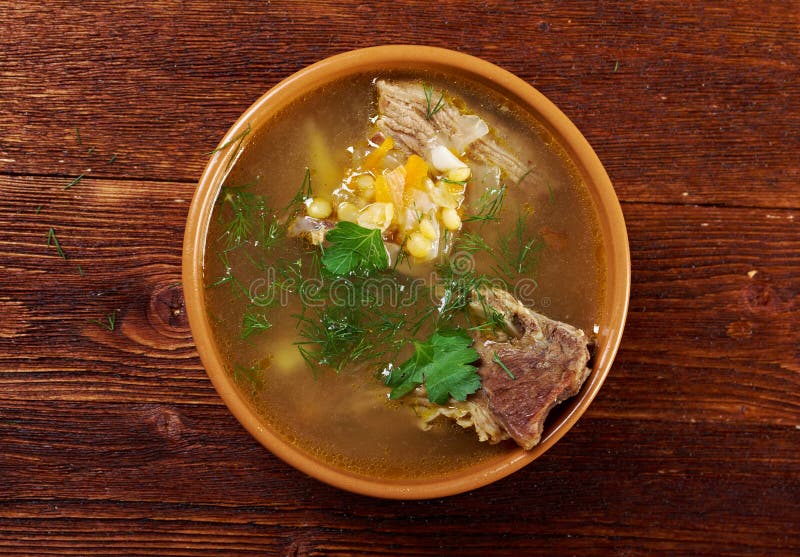 Pea soup with beef ribs stock photo. Image of napkin 34875246