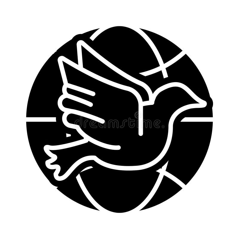 Peace dove flying in sphere browser silhouette style icon stock illustration