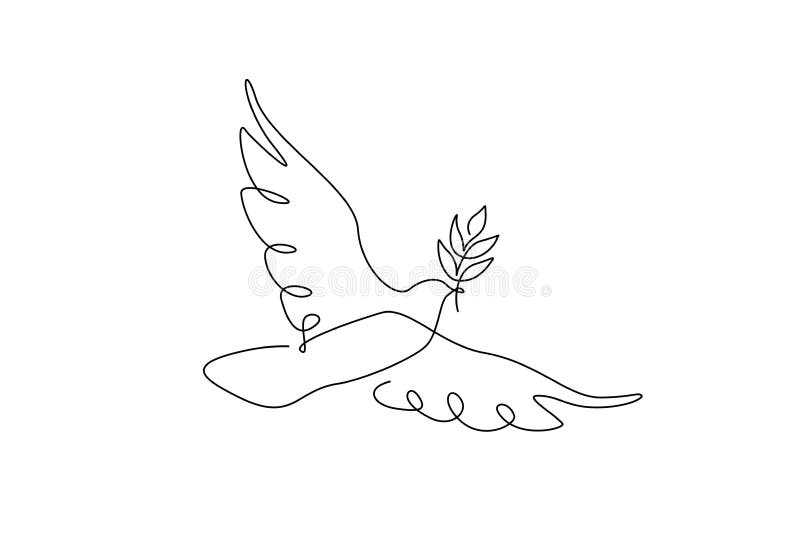 Peace Dove with Olive Branch in One Continuous Line Drawing. Bird and