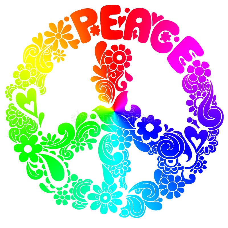 Peace and Love Symbol in Rainbow Color. 3D Illustration on White ...