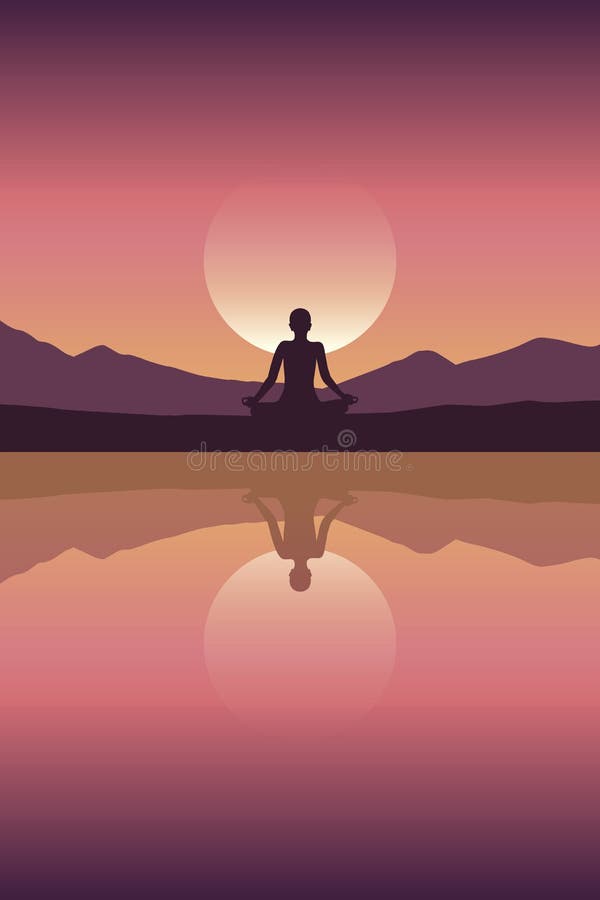 Peace of Mind Mediating Person by the Lake Stock Vector - Illustration of  alone, mountain: 215302449