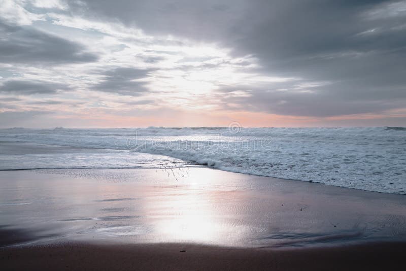 Peaceful Tranquil Scene, Beautiful Sunset on the Beach Stock Image