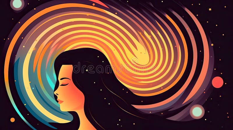 Peaceful woman with third eye employs intuition in decisions. Psychic girl considers mind and heart. Spirituality, esotericism. illustration in cartoon style, Generative AI illustration.