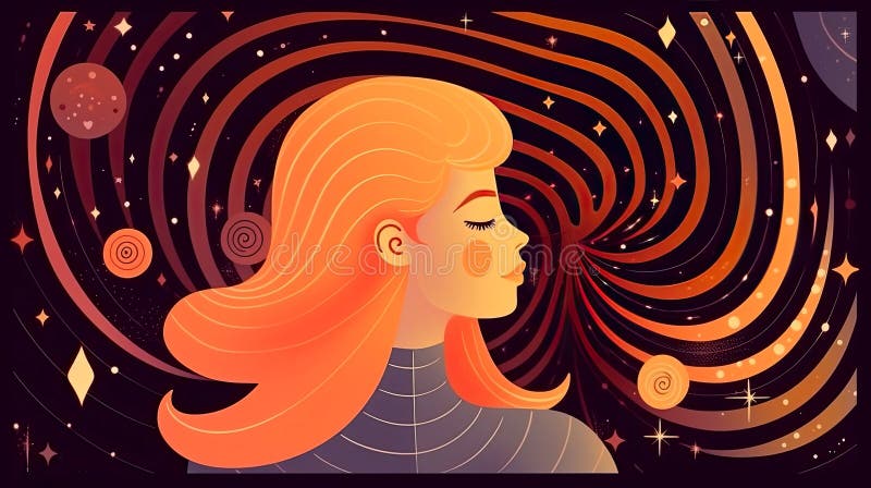 Peaceful woman with third eye employs intuition in decisions. Psychic girl considers mind and heart. Spirituality, esotericism. illustration in cartoon style, Generative AI illustration.