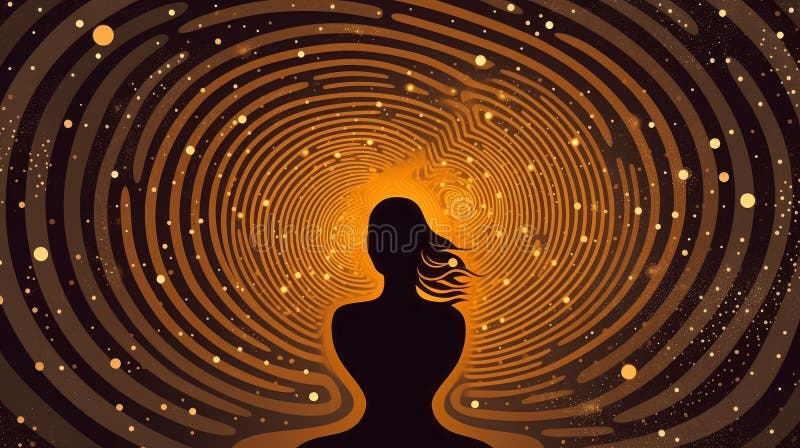 Peaceful woman with third eye employs intuition in decisions. Psychic girl considers mind and heart. Spirituality, esotericism. illustration in cartoon style, Generative AI illustration.