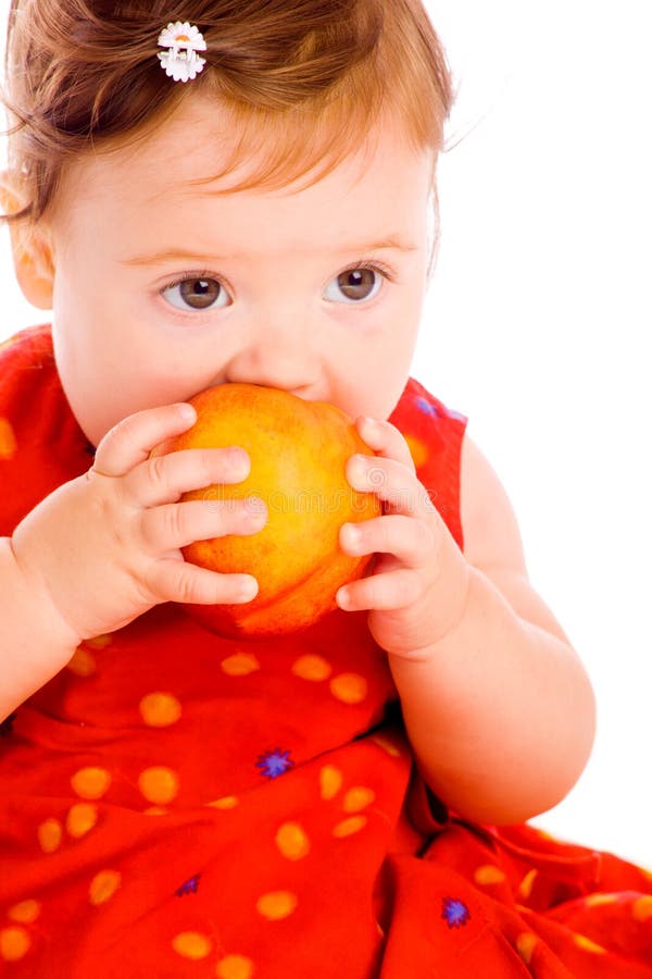 Baby eating peach stock photo. Image of caucasian, little 10675258