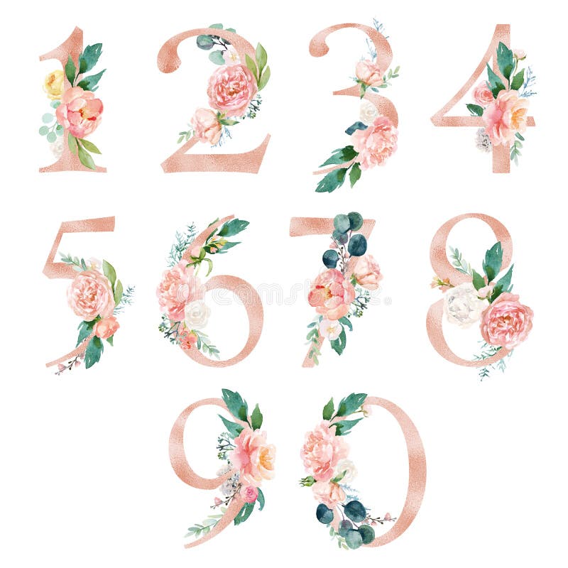 Peach Cream Blush Floral Number - Digit 6 With Flowers Bouquet
