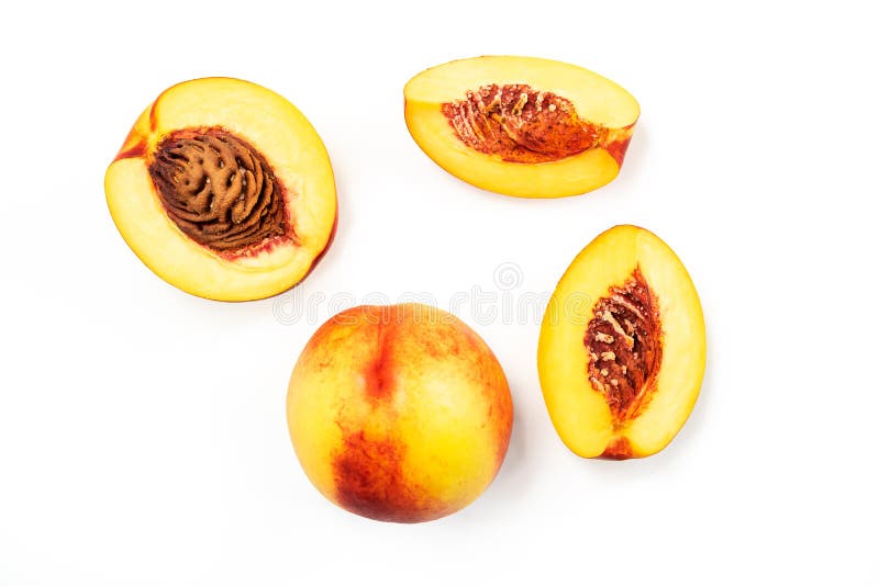 Peach Cut in Half Isolated on White Stock Photo Image of yellow