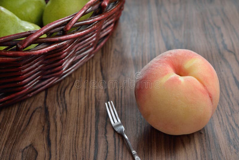 Peach with Fruit basket stock photo. Image of knife, closeup 77391184