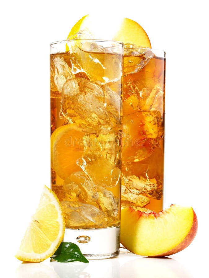 Peach And Lemon Ice Tea On White Background Stock Photo Image of bright, food 147294232