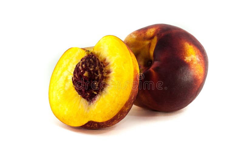 Peach or nectarine isolated on white background in closeup stock photo Peach or nectarine isolated on white background in closeup stock photo