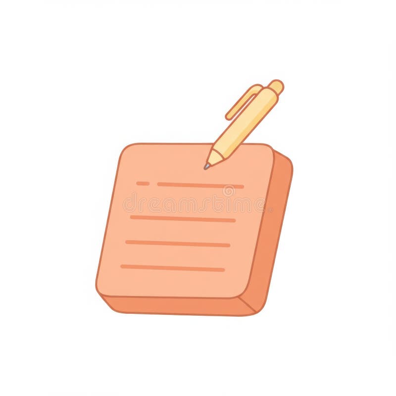 Peach Notepad and Yellow Pen Illustration stock illustration