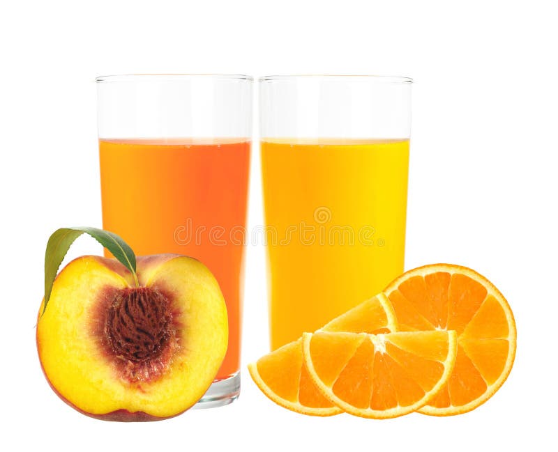 Peach and Orange Juice in the Glass Isolated on White Stock Photo