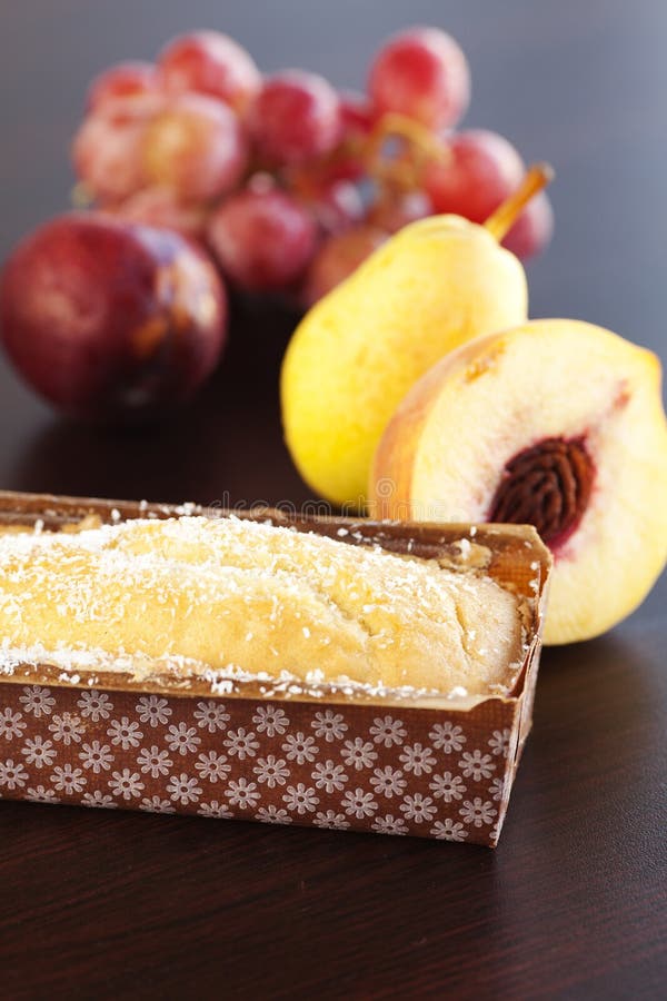 Peach, Pear, Plum, Coconut Cake and Grapes Stock Photo Image of cake