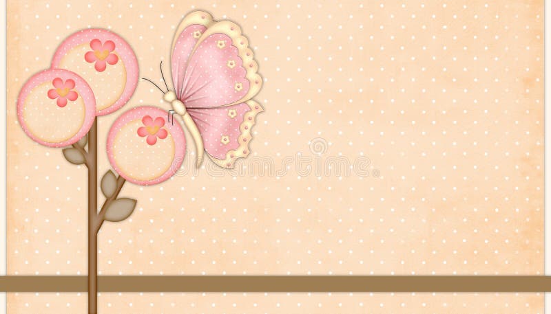 Peach & Pink Flowers with Butterfly