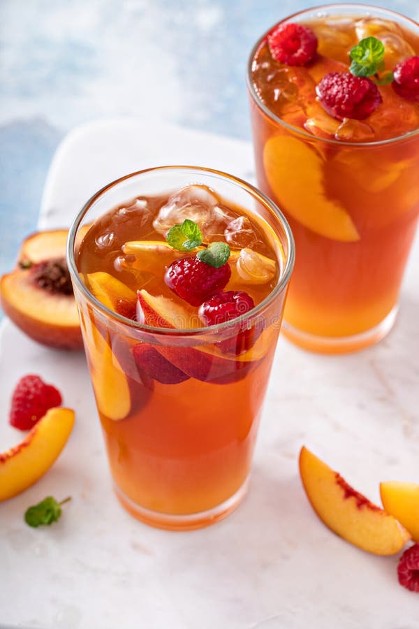 Peach and Raspberry Iced Tea or Cocktail Stock Image Image of fruit