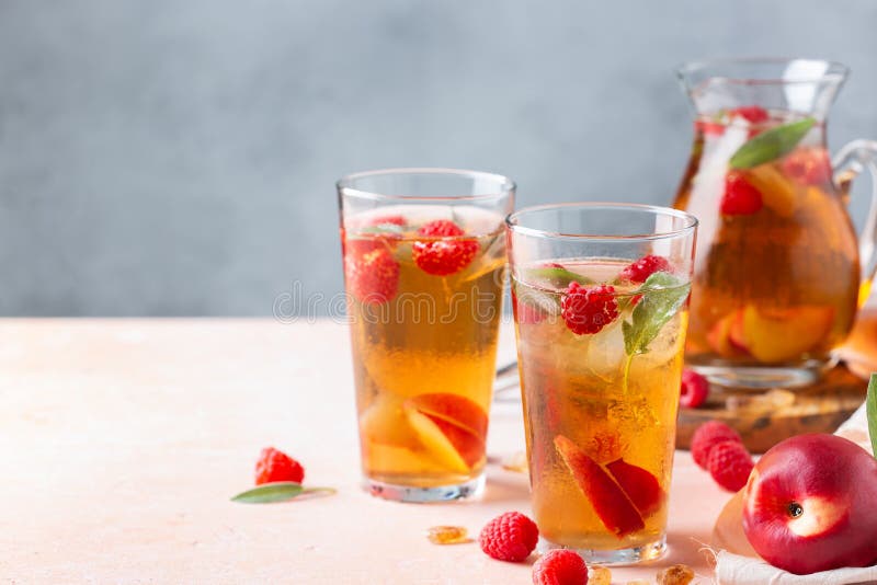 Peach Raspberry Iced Tea, Summer Refreshing Drink, Beverage, Cocktail