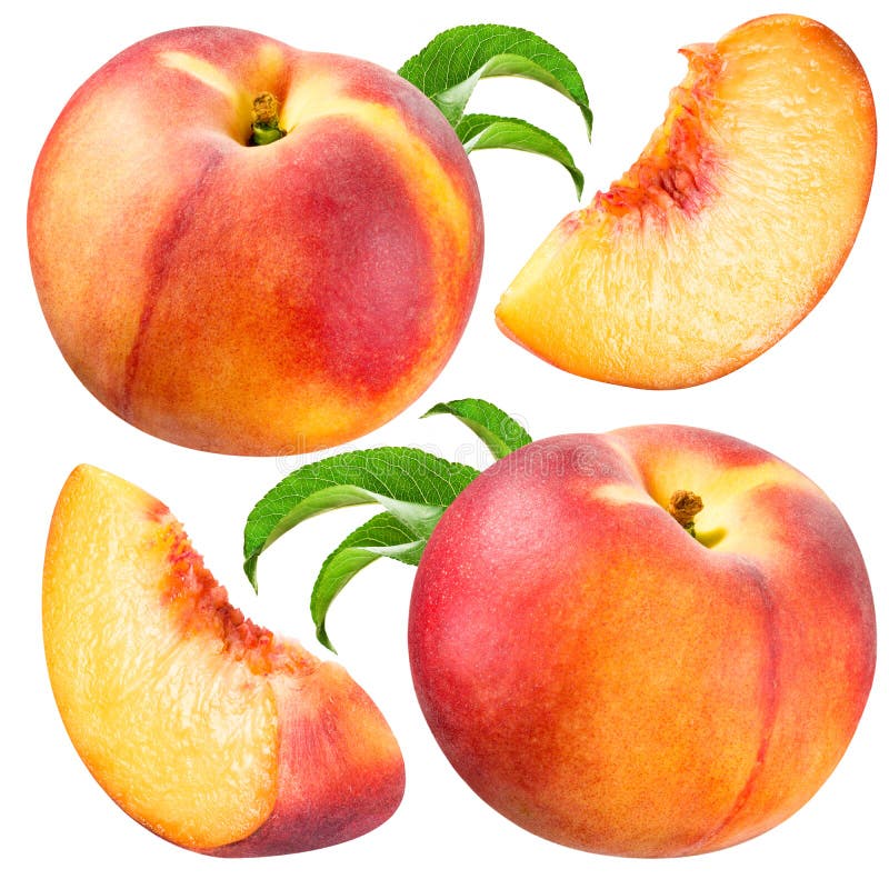 Peach and Slice isolated. Collection on white background