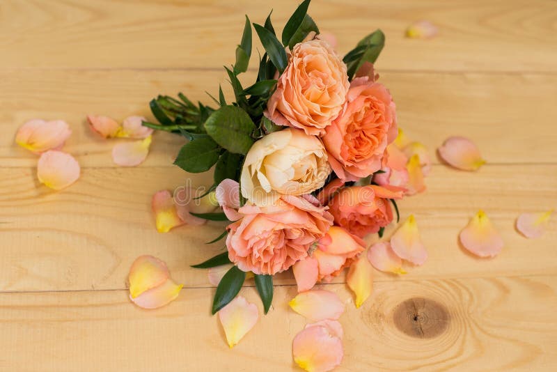 Peach Wedding Bouquet Of David Austin Roses Stock Image Image Of