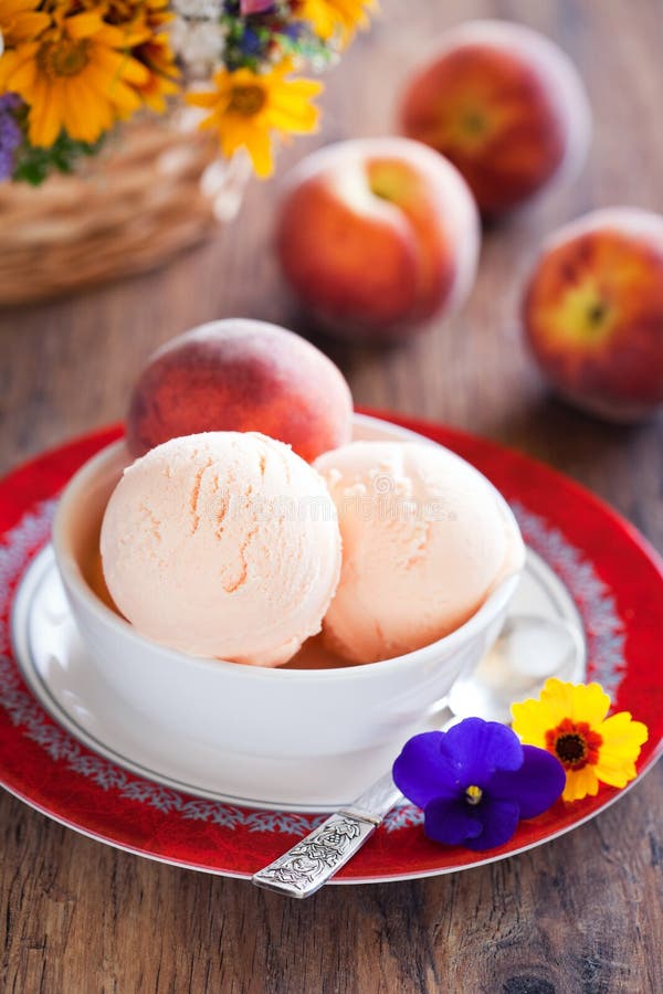 Peach yogurt ice cream, selective focus