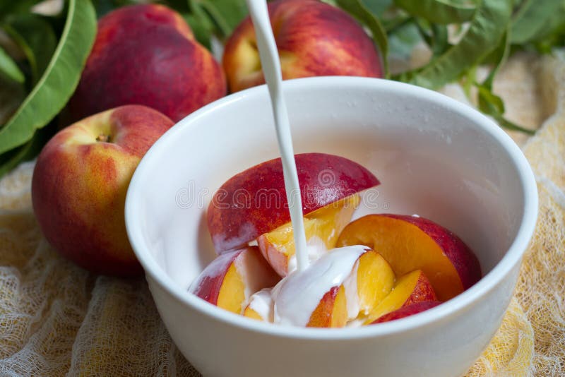 Peaches and cream stock image. Image of summer, homemade - 94514343