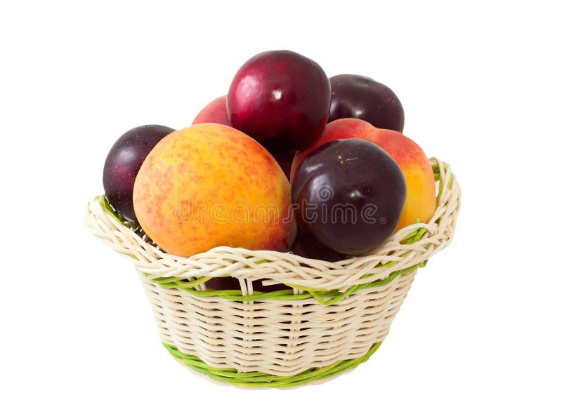 Peaches And Plums In A Basket Stock Photo Image of fruits, peach 20295756