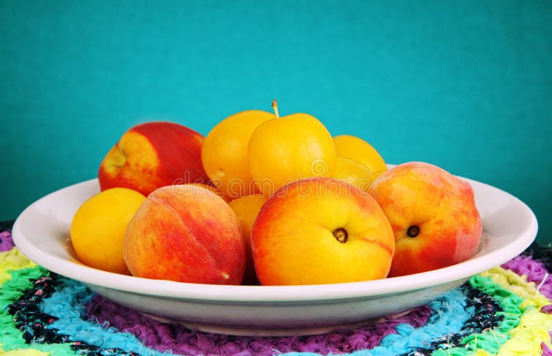 Peaches and Plums in a Bowl. Stock Image Image of bowl, yellow 32330179