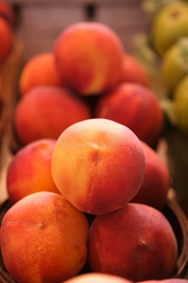 Peaches for sale stock image. Image of fruits, green, color 4365191
