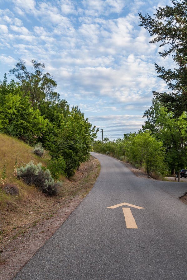 PEACHLAND, CANADA - AUGUST 01, 2020: asphalt road camping site at Okanagan Lake Provincial Park North Campground