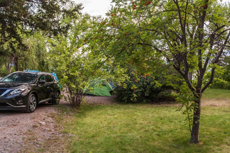 PEACHLAND, CANADA - AUGUST 01, 2020: camping site at Okanagan Lake Provincial Park North Campground